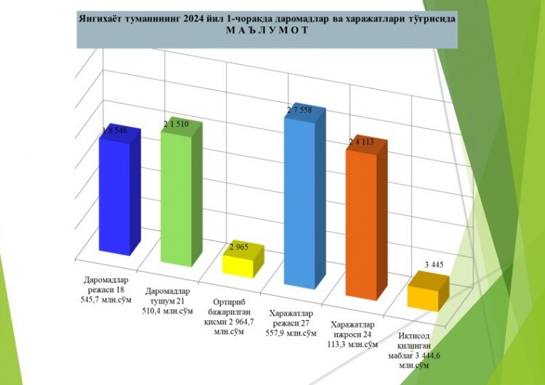 Yangihayot tumani mahalliy byudjetining 2024-yil 1-chorakda qoʻshimcha manbalari